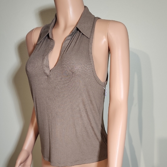 Sweet Romeo Brown Polo Collar Sleeveless Tank - Picture 7 of 8